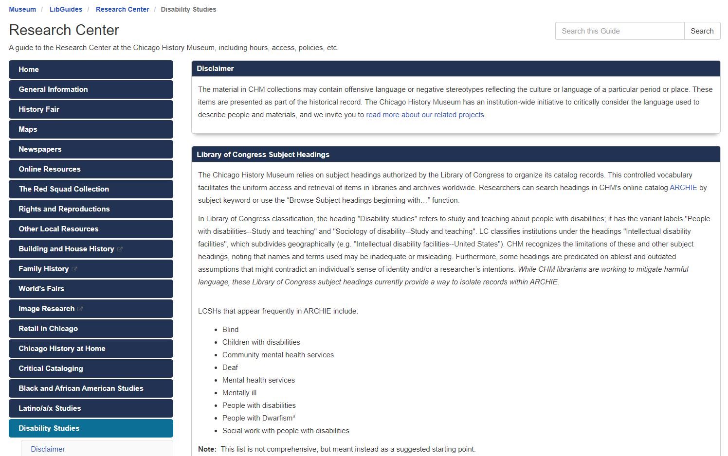 Disability LibGuide screencap