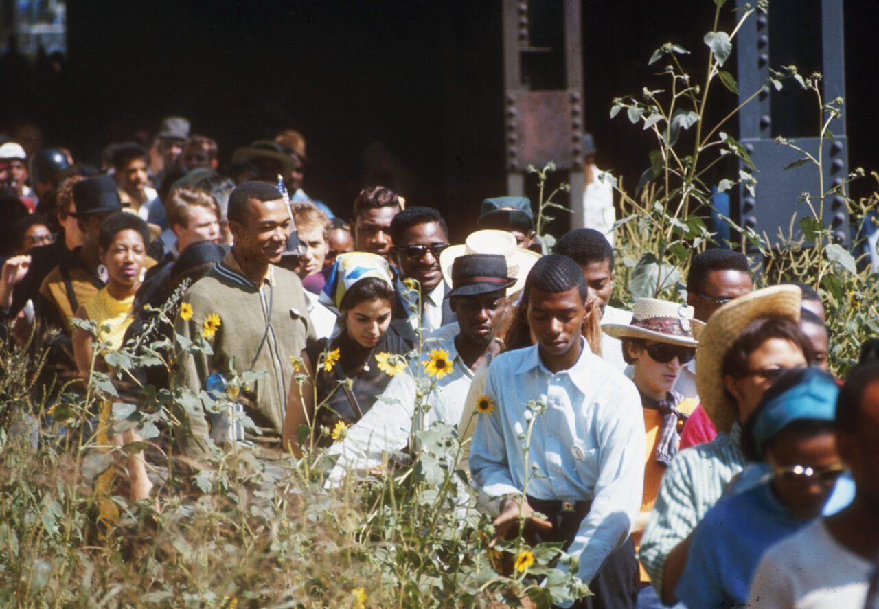 View of crowd marching in Cicero March