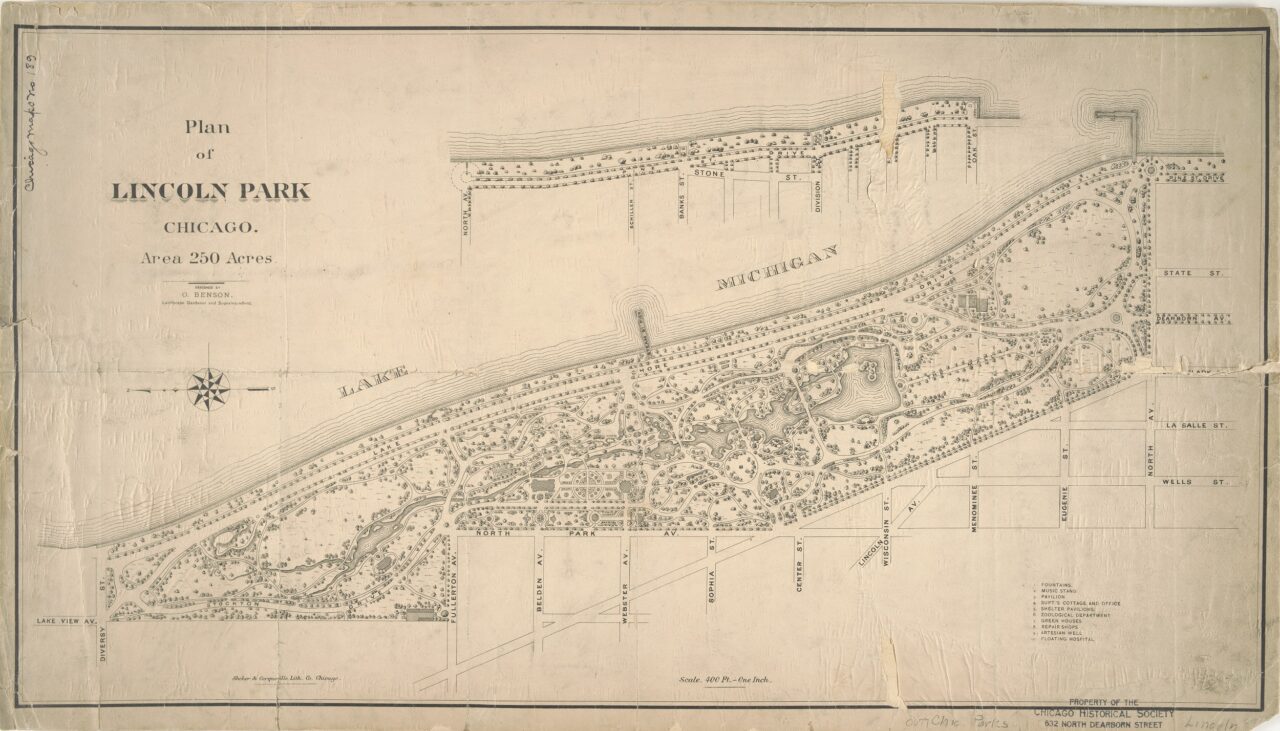 Map titled Plan of Lincoln Park, Chicago, Illinois, 1879
